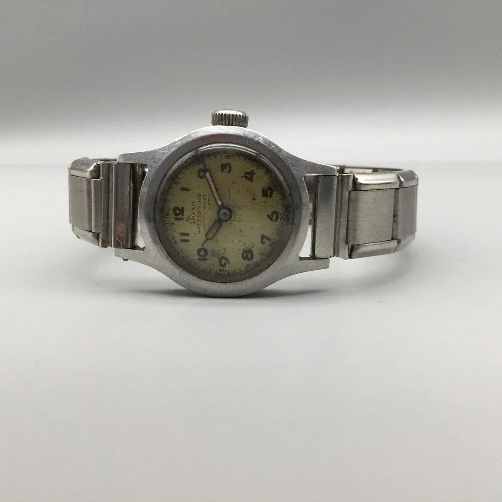 Vintage 1940s Doxa Military Watch 24mm Silver Tone Steel Bracelet Manual Wind